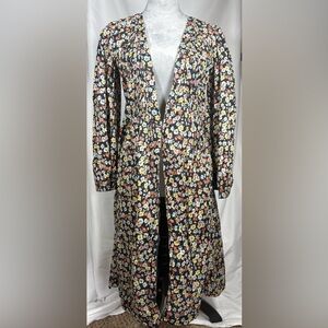 Albert Nipon Vintage Floral Duster Jacket Size 10 Long Open Front 1 Hook Closure
